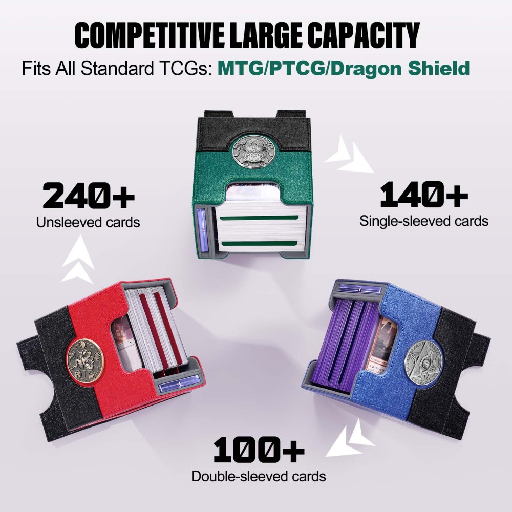 Kabinka Commander Deck Box for MTG with Metal Emblem, Card Deck Box with Dice Tray, Holds 100 Double-Sleeved Cards for PTCG, Cards Storage Case with 35PT Magnetic Card Holder (Black& Green, Leopard)