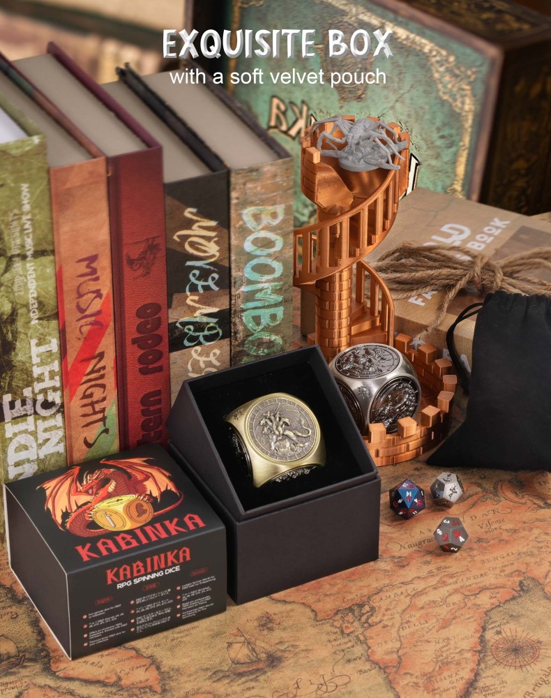 Kabinka Spinner Dice for 7 in 1 DND Dice Set, Unique Metal Dice for Dungeons and Dragons RPG Role Playing Gaming (Ancient Silver)