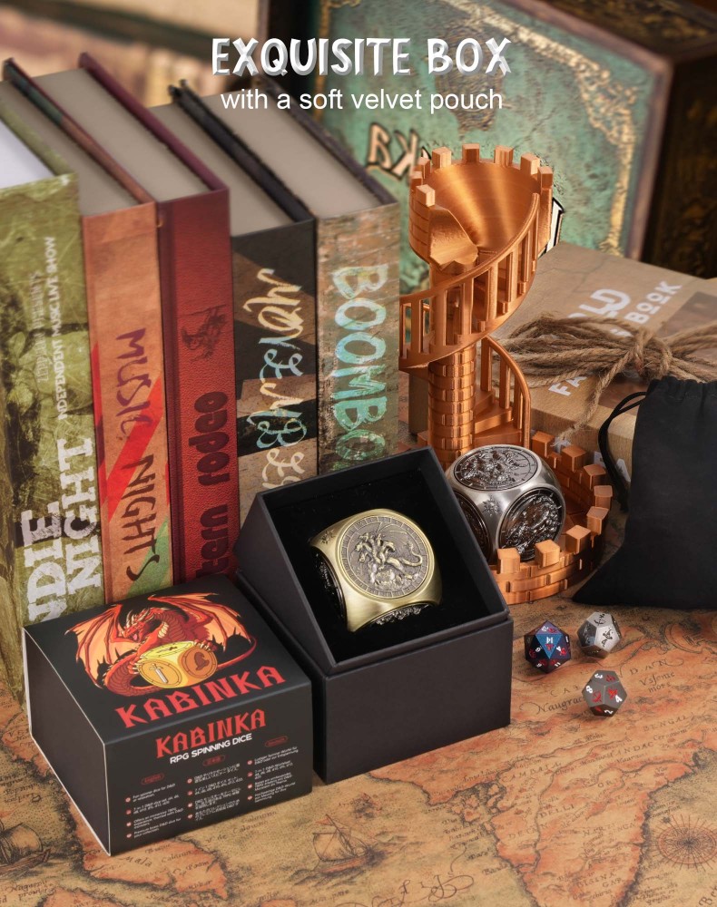 Kabinka Spinner Dice for 7 in 1 DND Dice Set, Unique Metal Dice for Dungeons and Dragons RPG Role Playing Gaming (Red Copper)