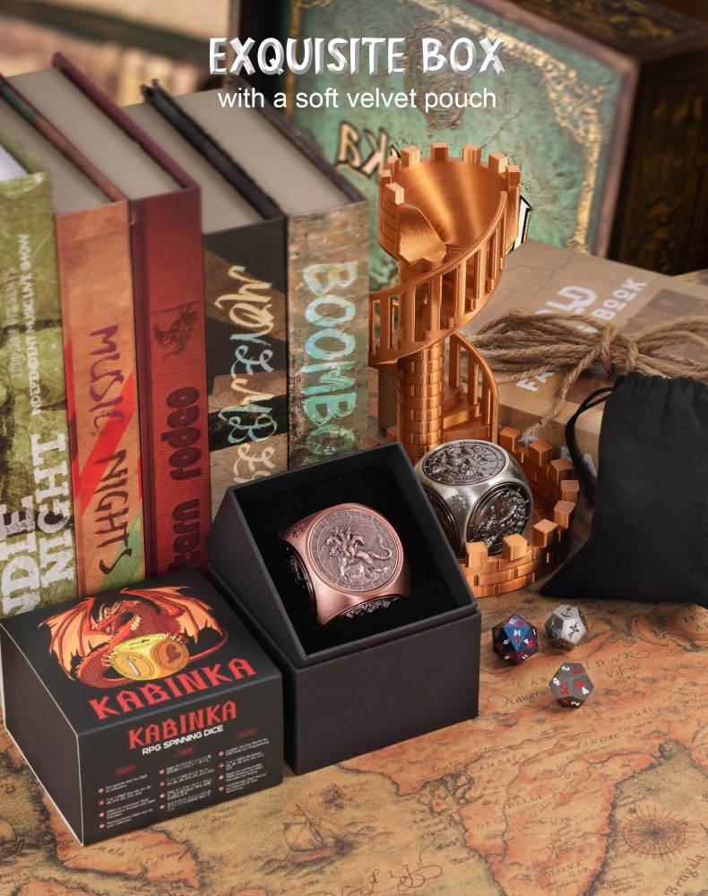 Kabinka Spinner Dice for 7 in 1 DND Dice Set, Unique Metal Dice for Dungeons and Dragons RPG Role Playing Gaming (Red Copper)