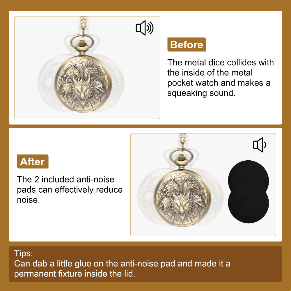 Kabinka DND Dice Set, 7pcs Mini Metal Dice with Pocket Watch Shell, Portable D&D Die with Necklace, Dungeons and Dragons Dice for RPG(Five-Headed Dragon, Bronze)