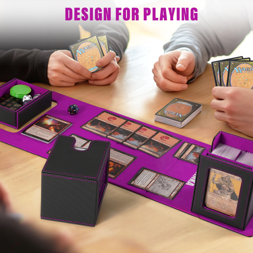 Kabinka Deck Box for MTG with Commander Display, 3 in 1 Trading Card Storage Box Fit 200 Double-sleeved Cards, Removable Deck Case for TCG/Sports Cards with 2 Magnetic Card Holders (Black Purple)