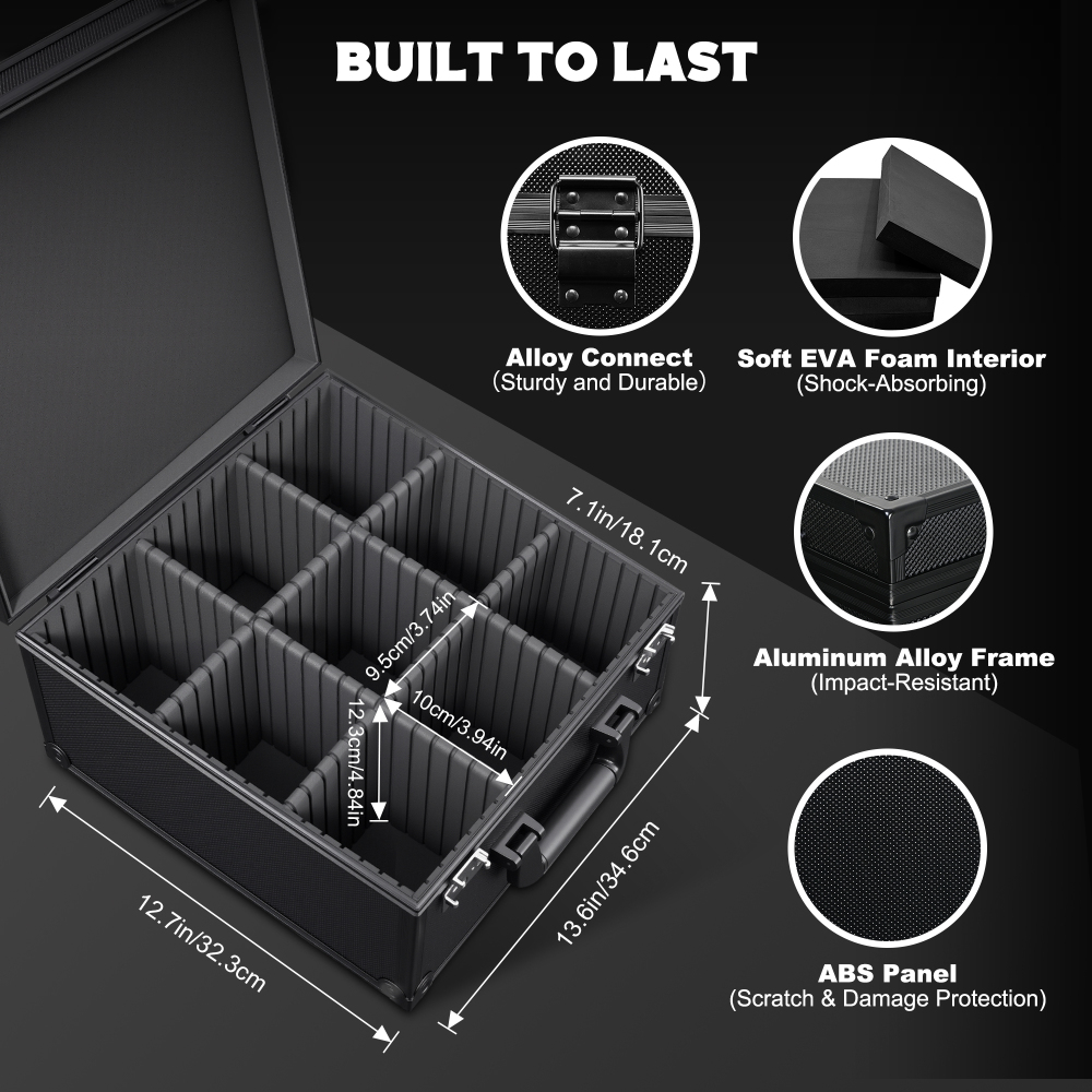 Kabinka Graded Card Storage Box with Display Window for PSA/CGC Holder, TSA Combination Lock Trading Deck Case for Sports Cards, Storage Slab Case with 6+2 EVA Dividers for MTG/TCGs(Black)