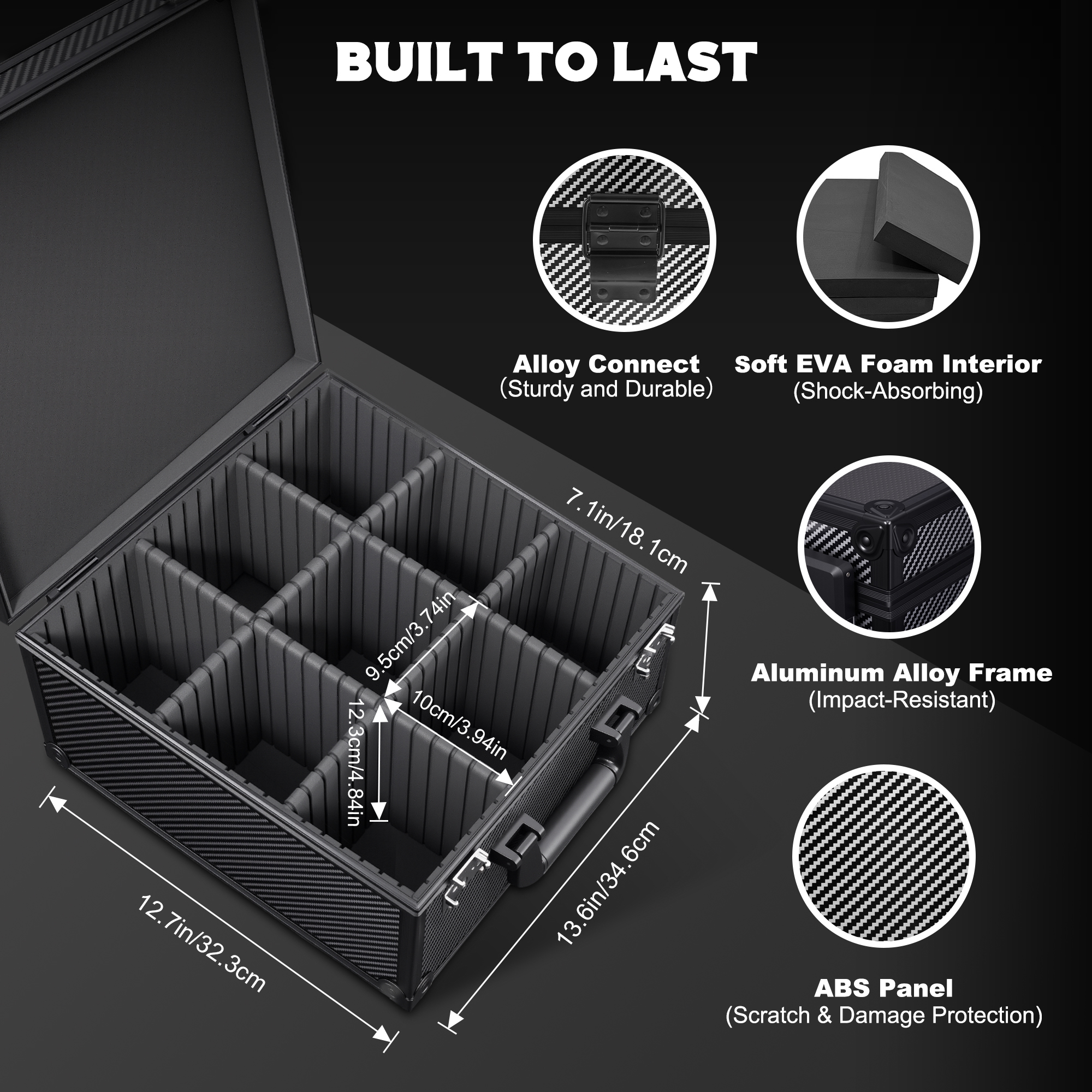 Kabinka Graded Card Storage Box with Display Window for PSA/CGC Holder, TSA Combination Lock Trading Card Case for Sports Cards, Storage Slab Case with 6+2 EVA Dividers for MTG/TCGs (Carbon Fibre)