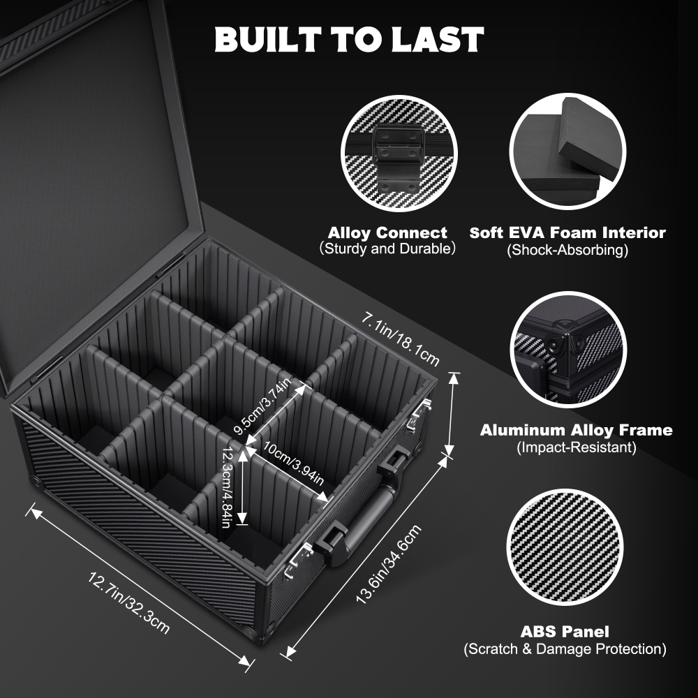 Kabinka Graded Card Storage Box with Display Window for PSA/CGC Holder, TSA Combination Lock Trading Card Case for Sports Cards, Storage Slab Case with 6+2 EVA Dividers for MTG/TCGs (Carbon Fibre)