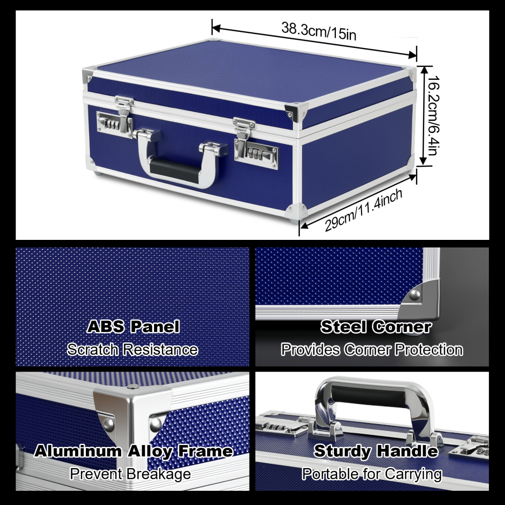 Trading Card Storage Box for 3" X 4" 35pt One Touch, Toploader Storage Box with Combination Lock, Sports Card Case with Removable Dividers for Baseball Cards (Holds 600+ Toploaders, Navy Blue)