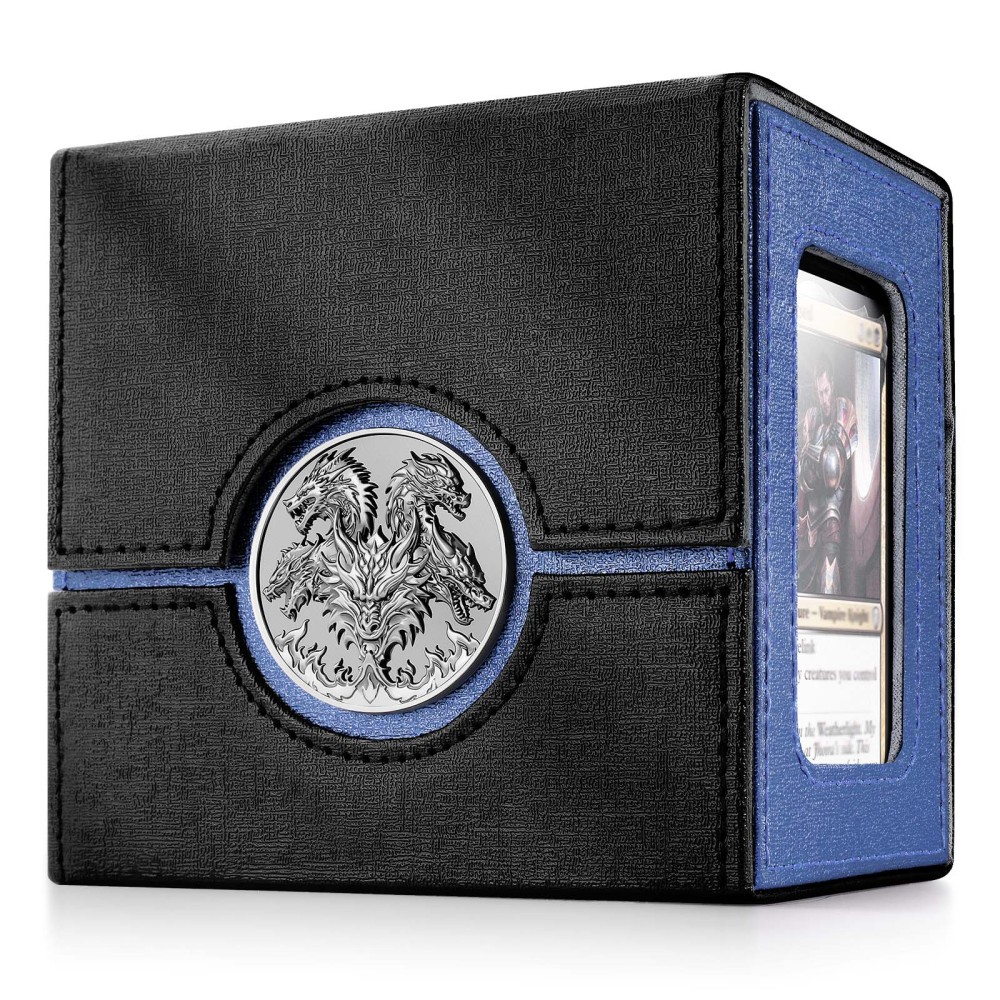 Kabinka Commander Deck Box for MTG with Dice Tray, Card Deck Box with Metal Emblem, Hold 100 Double-Sleeved Cards for TCG/PTCG, Cards Storage Case with 35PT Magnetic Card Holder (Black& Purple, Lotus)