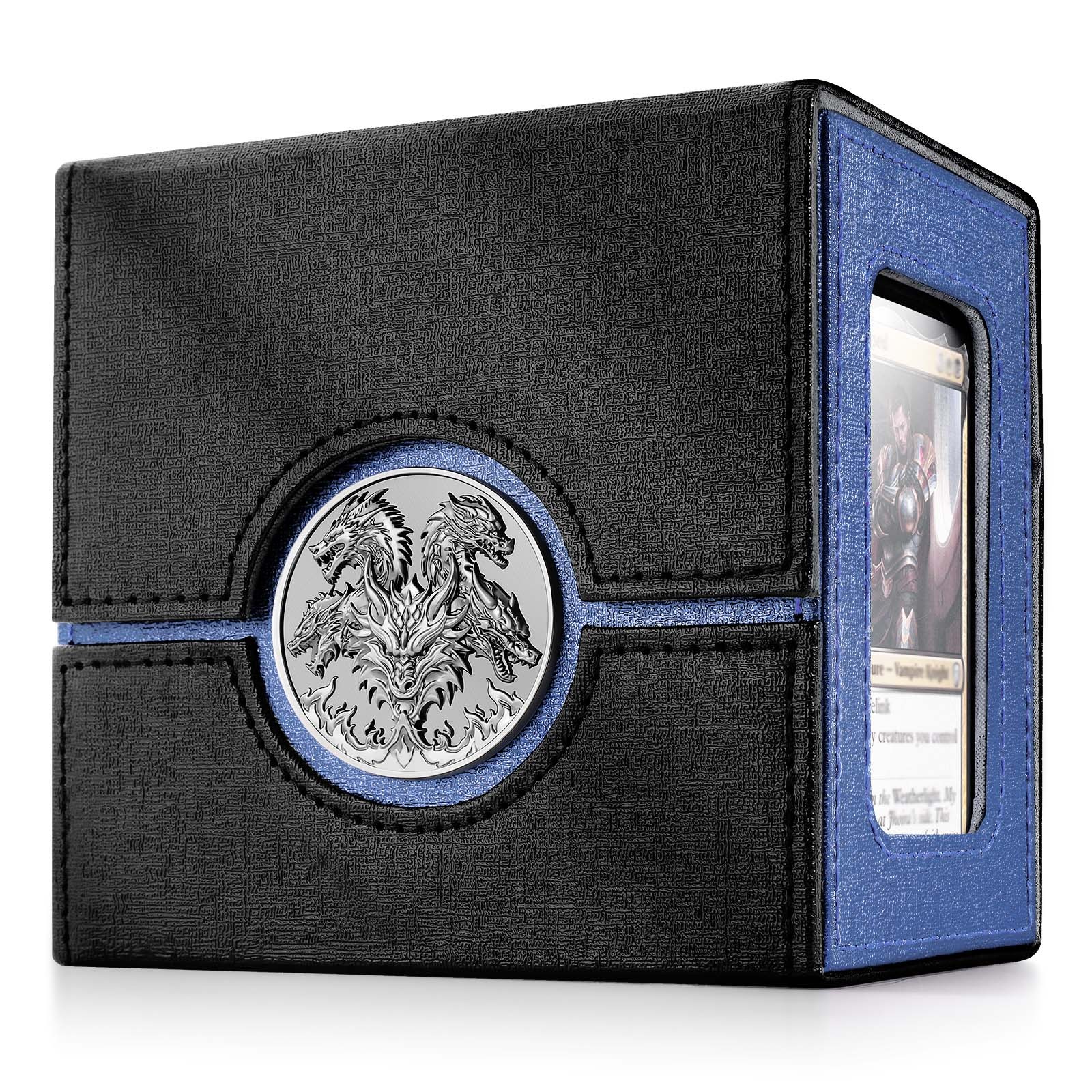 Kabinka Commander Deck Box for MTG with Dice Tray, Card Deck Box with Metal Emblem, Hold 100 Double-Sleeved Cards for TCG/PTCG, Cards Storage Case with 35PT Magnetic Card Holder (Black& Purple, Lotus)