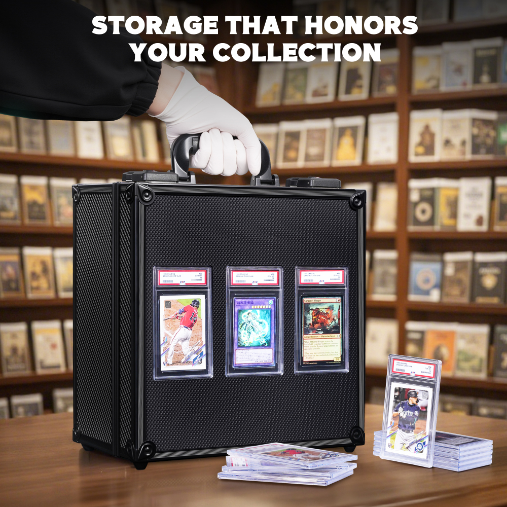 Kabinka Graded Card Storage Box with Display Window for PSA/CGC Holder, TSA Combination Lock Trading Card Case for Sports Cards, Storage Slab Case with 6+2 EVA Dividers for MTG/TCGs (Carbon Fibre)