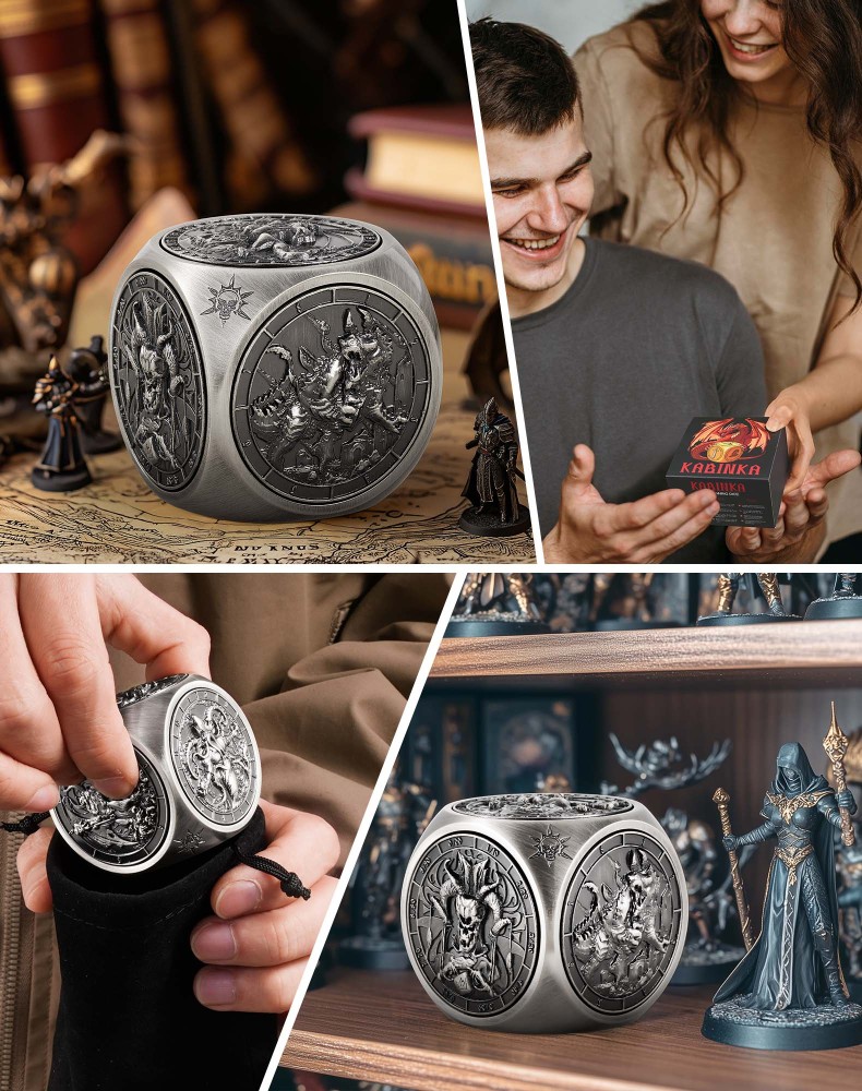 Kabinka Spinner Dice for 7 in 1 DND Dice Set, Unique Metal Dice for Dungeons and Dragons RPG Role Playing Gaming (Ancient Silver)