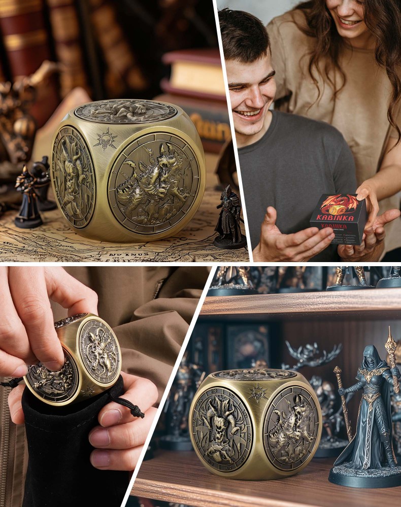 Kabinka Spinner Dice for 7 in 1 DND Dice Set, Unique Metal Dice for Dungeons and Dragons RPG Role Playing Gaming (Red Copper)