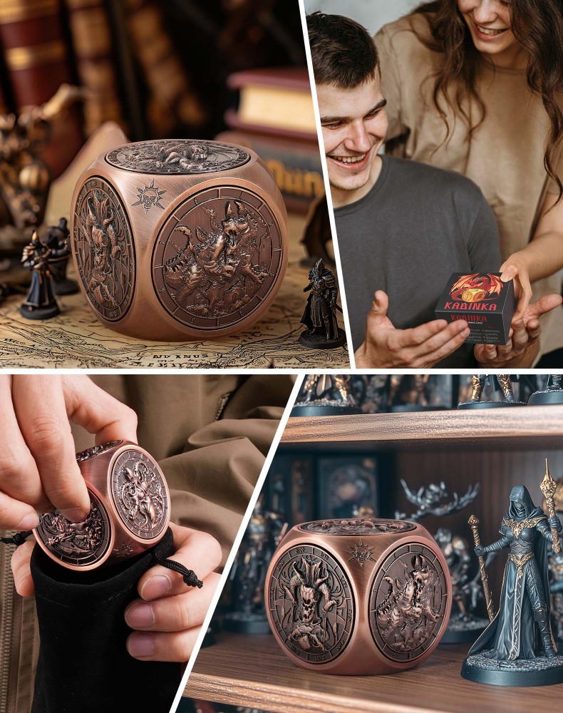 Kabinka Spinner Dice for 7 in 1 DND Dice Set, Unique Metal Dice for Dungeons and Dragons RPG Role Playing Gaming (Red Copper)