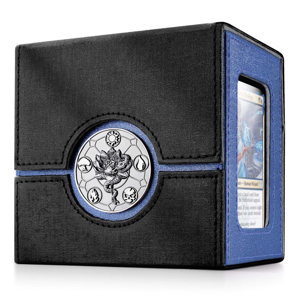 Kabinka Commander Deck Box for MTG with Dice Tray, Card Deck Box with Metal Emblem, Hold 100 Double-Sleeved Cards for TCG/PTCG, Cards Storage Case with 35PT Magnetic Card Holder (Black& Purple, Lotus)