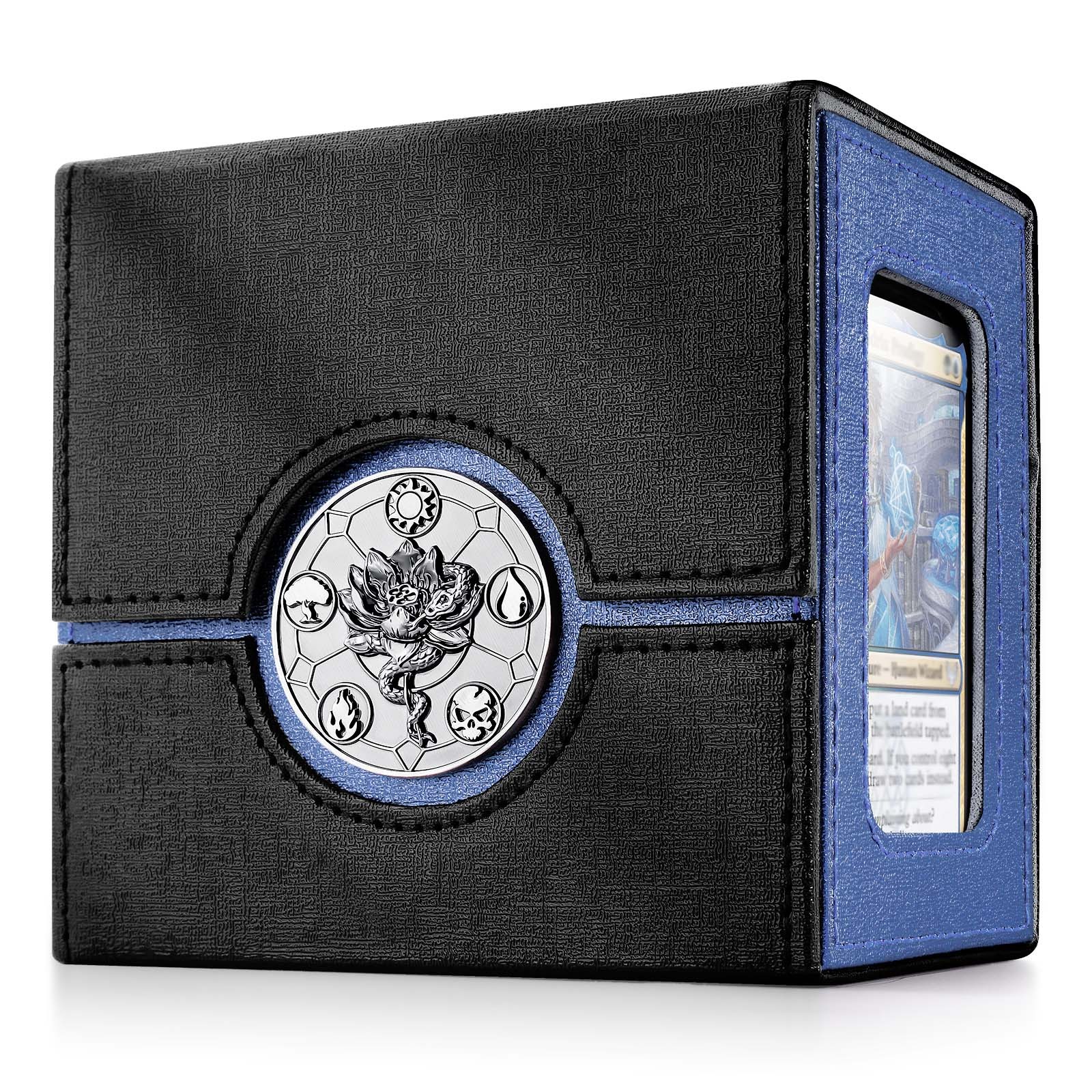 Kabinka Commander Deck Box for MTG with Dice Tray, Card Deck Box with Metal Emblem, Hold 100 Double-Sleeved Cards for TCG/PTCG, Cards Storage Case with 35PT Magnetic Card Holder (Black& Purple, Lotus)