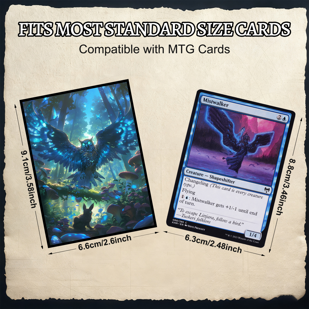 KABINKA MTG Card Sleeves - 100 Standard Size Pack Clear Front & Matte Finish Back with Owl, Premium Sleeves for Magic The Gathering TCG