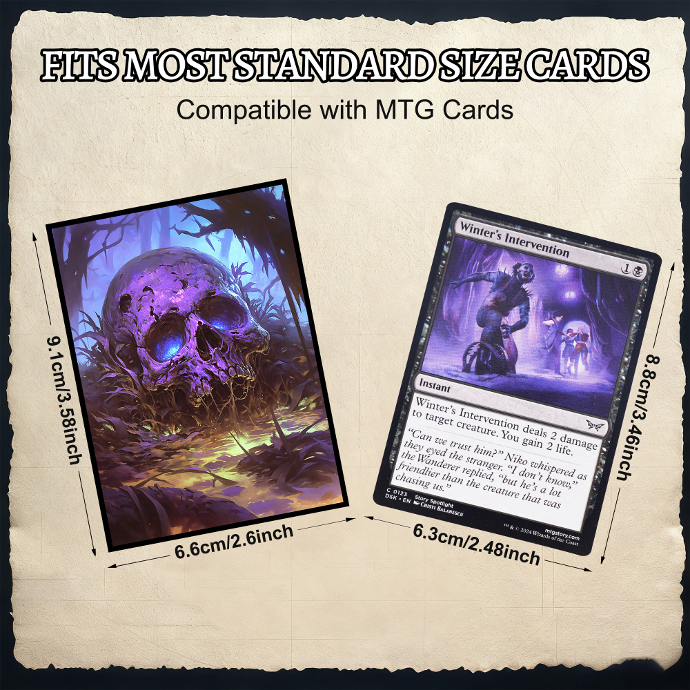 KABINKA MTG Card Sleeves - 100 Standard Size Pack Clear Front & Matte Finish Back with Skull, Premium Sleeves for Magic The Gathering TCG