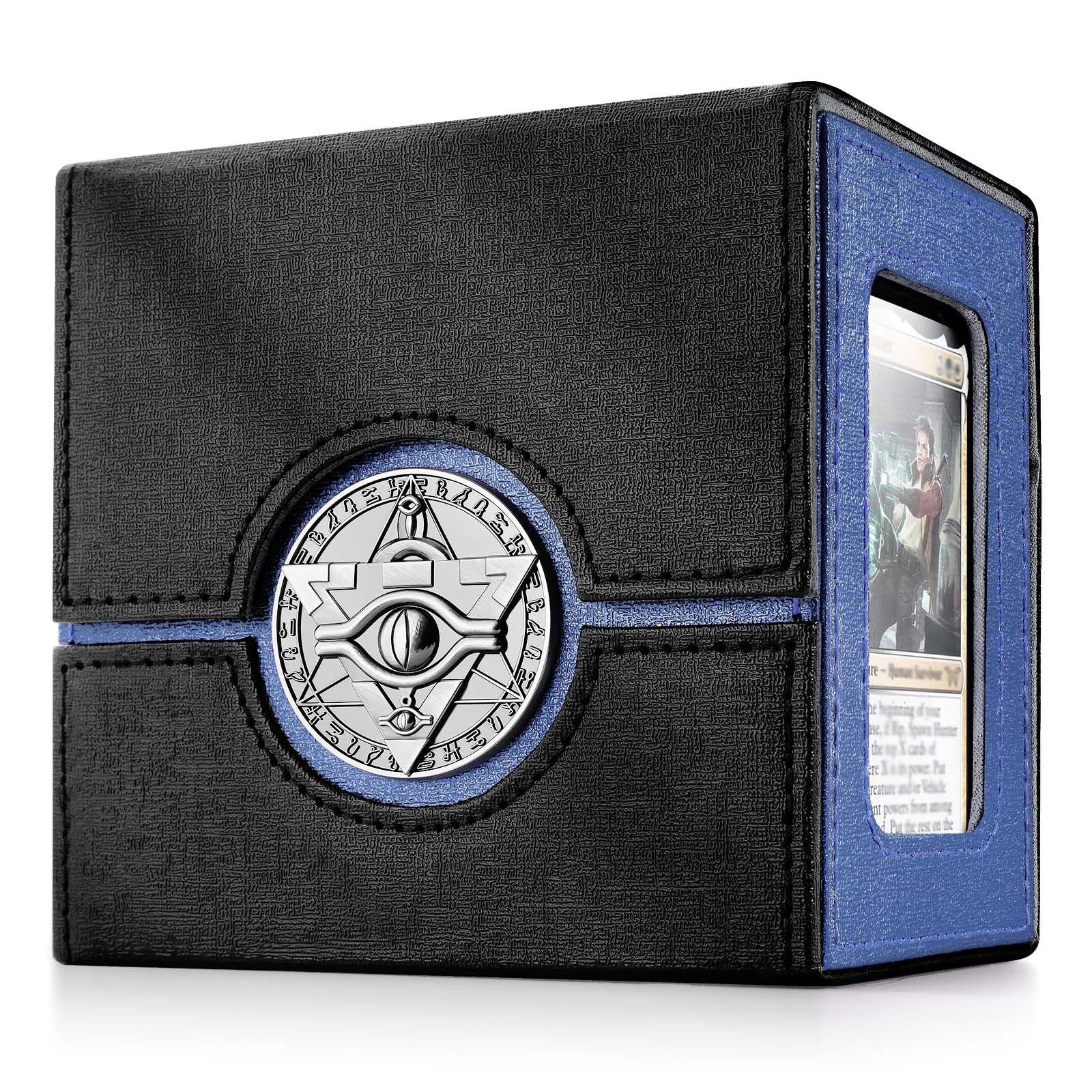 Kabinka Commander Deck Box for MTG with Dice Tray, Card Deck Box with Metal Emblem, Hold 100 Double-Sleeved Cards for TCG/PTCG, Cards Storage Case with 35PT Magnetic Card Holder (Black& Purple, Lotus)