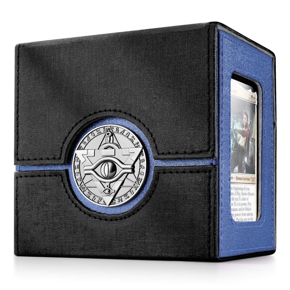 Kabinka Commander Deck Box for MTG with Dice Tray, Card Deck Box with Metal Emblem, Hold 100 Double-Sleeved Cards for TCG/PTCG, Cards Storage Case with 35PT Magnetic Card Holder (Black& Purple, Lotus)