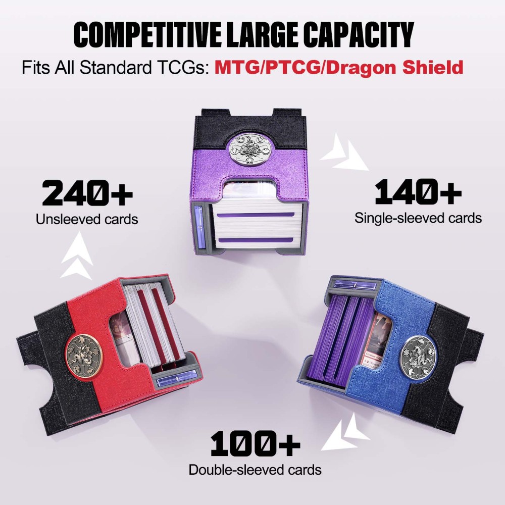 Kabinka Commander Deck Box for MTG with Dice Tray, Holds 100 Double-Sleeved Cards,Card Deck Box with Metal Emblem for TCG/PTCG, Cards Storage Case with 35PT Magnetic Card Holder (Black& Red, Lotus)