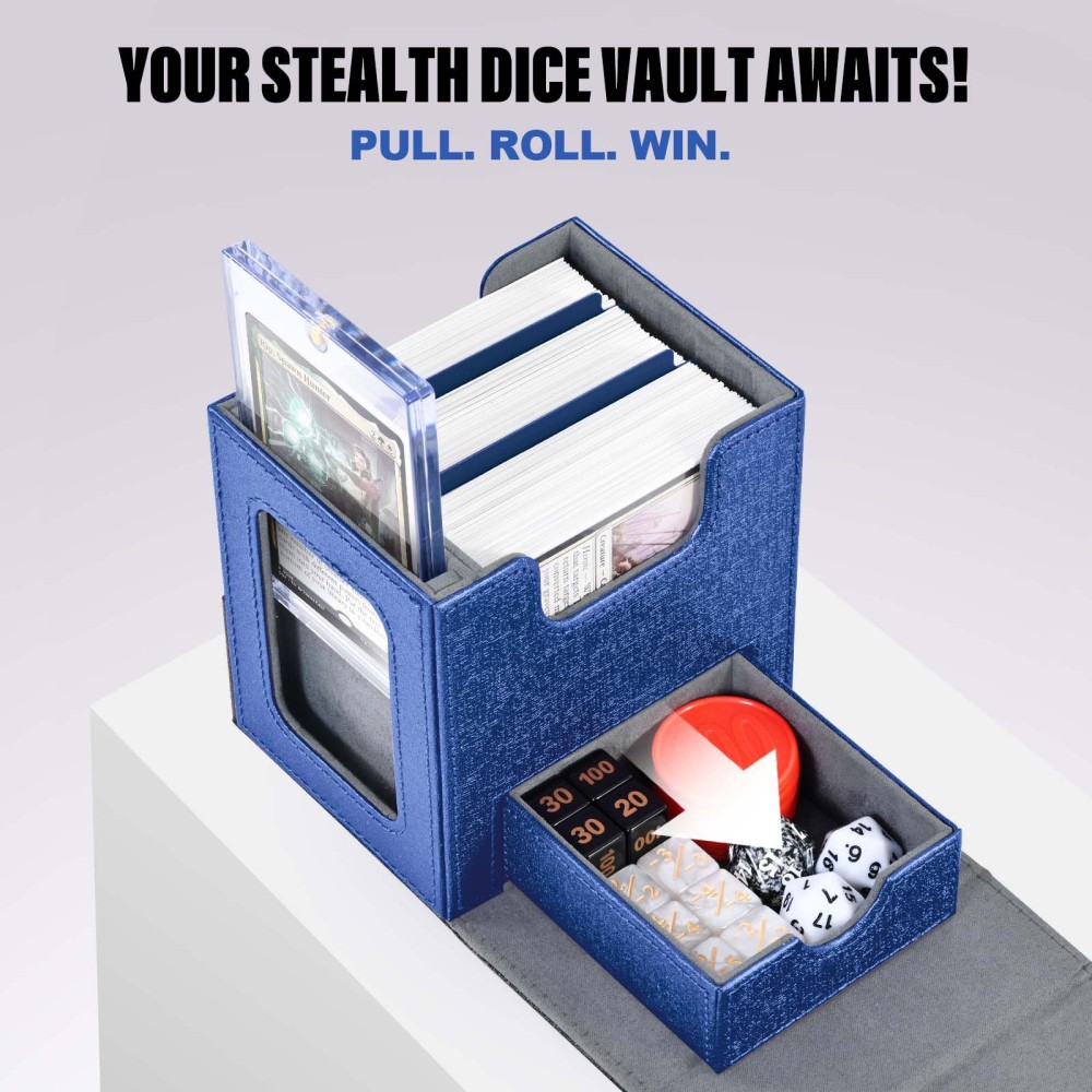 Kabinka Commander Deck Box for MTG with Dice Tray, Yugioh Deck Box with Metal Emblem, Holds 100 Double-Sleeved Cards for TCG, Cards Storage Case with 35PT Magnetic Card Holder (Black& Blue, Puzzle)