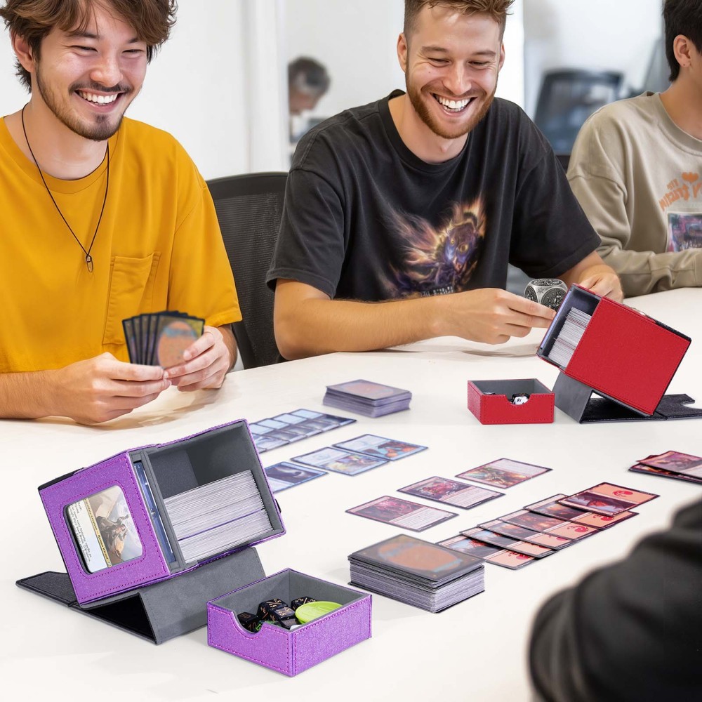 Kabinka Commander Deck Box for MTG with Dice Tray, Holds 100 Double-Sleeved Cards,Card Deck Box with Metal Emblem for TCG/PTCG, Cards Storage Case with 35PT Magnetic Card Holder (Black& Red, Lotus)