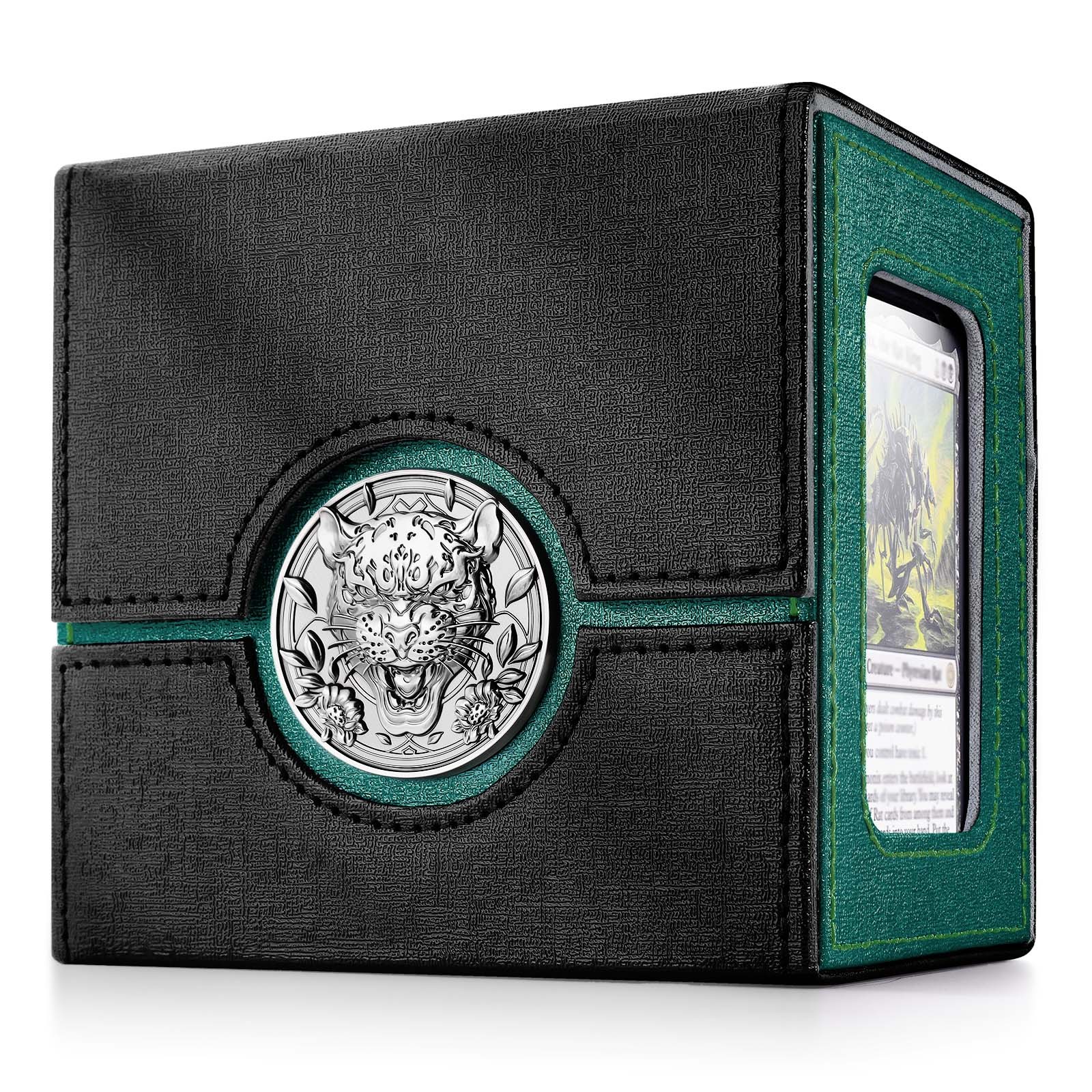 Kabinka Commander Deck Box for MTG with Dice Tray, Card Deck Box with Metal Emblem, Hold 100 Double-Sleeved Cards for TCG/PTCG, Cards Storage Case with 35PT Magnetic Card Holder (Black& Purple, Lotus)