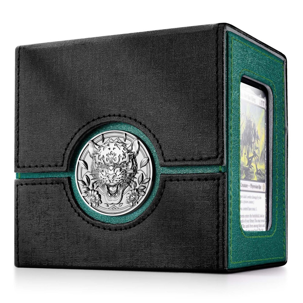 Kabinka Commander Deck Box for MTG with Dice Tray, Card Deck Box with Metal Emblem, Hold 100 Double-Sleeved Cards for TCG/PTCG, Cards Storage Case with 35PT Magnetic Card Holder (Black& Purple, Lotus)