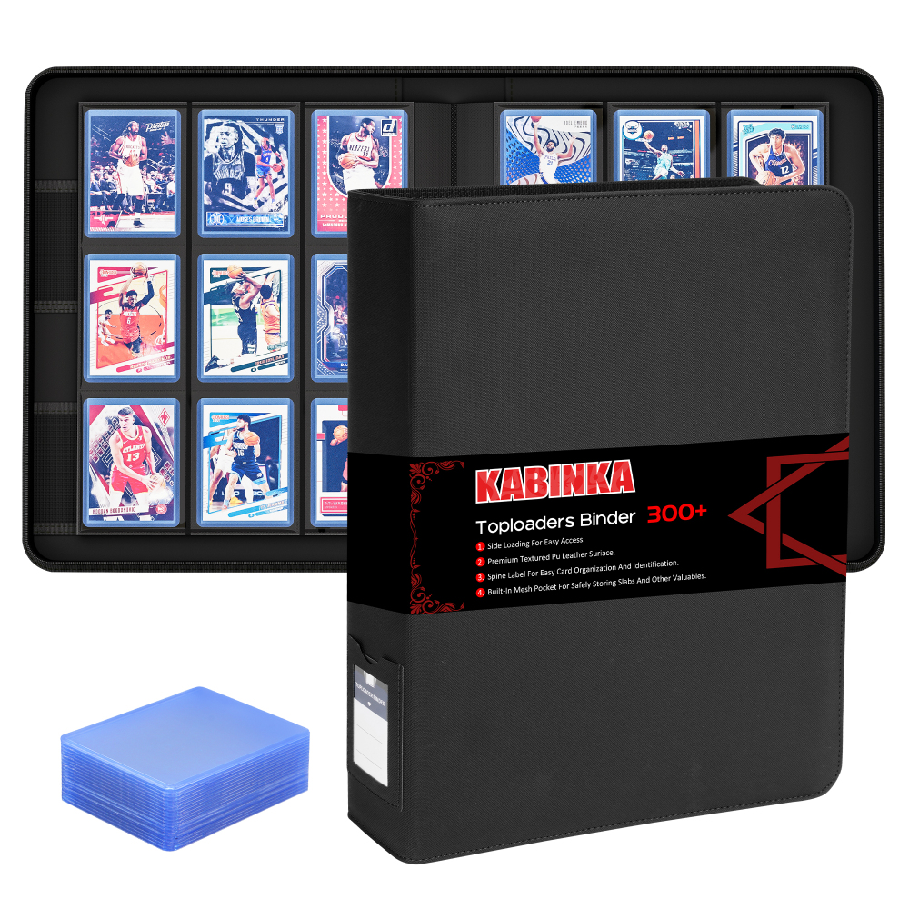 Kabinka Top Loader Binder 9 Pocket, Hold 324 Cards, Trading Card Binder Including 20 Top Loaders, Toploader Binder for Sport Card/PTCG/MTG/YGO, Black