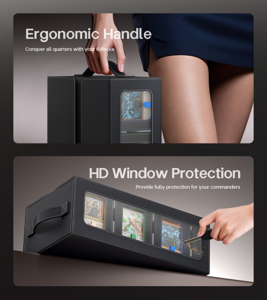 Kabinka MTG Commander Deck Box, 6-Deck Modular Card Case with Dice Tray - Holds 600+ Double-Sleeved Cards, 35PT Magnetic Holders & 100 PCS Card Sleeves for TCG/EDH (Multicolor)