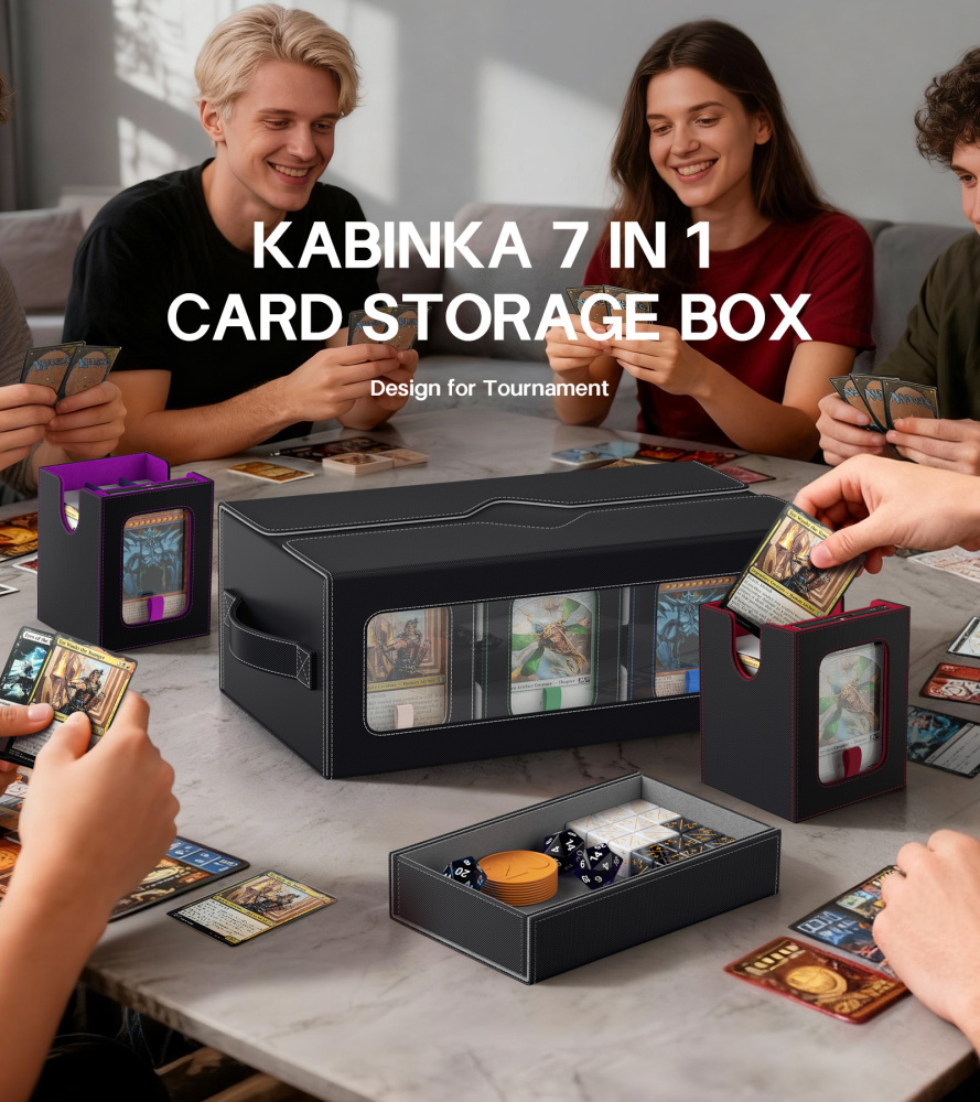 Kabinka MTG Commander Deck Box, 6-Deck Modular Card Case with Dice Tray - Holds 600+ Double-Sleeved Cards, 35PT Magnetic Holders & 100 PCS Card Sleeves for TCG/EDH (Multicolor)