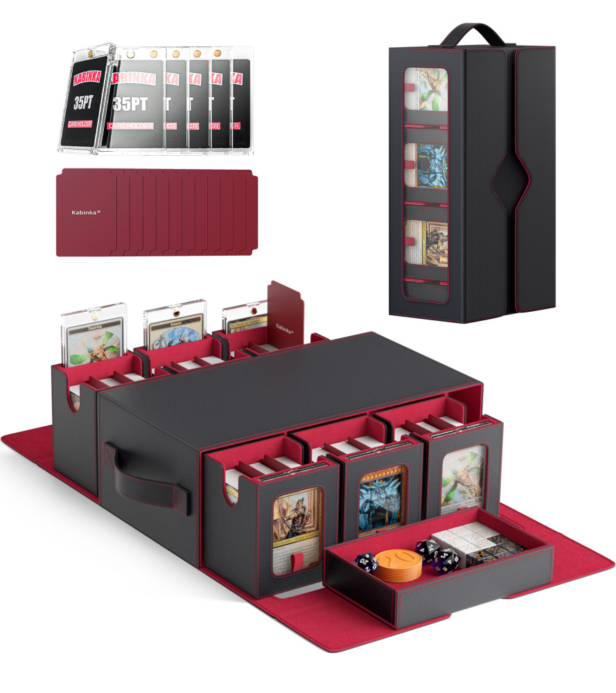 Kabinka MTG Commander Deck Box, 6-Deck Modular Card Case with Dice Tray - Holds 600+ Double-Sleeved Cards, 35PT Magnetic Holders & 100 PCS Card Sleeves for TCG/EDH (Multicolor)