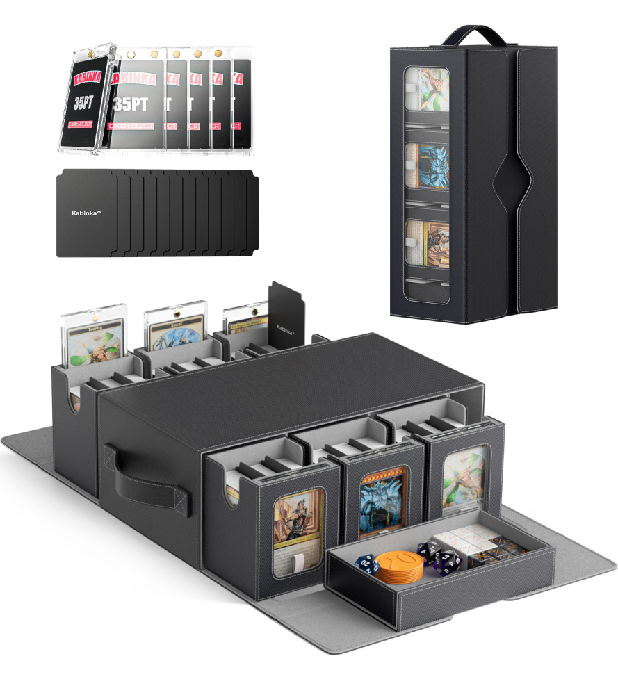 Kabinka MTG Commander Deck Box, 6-Deck Modular Card Case with 100 PCS Card Sleeves, Dice Tray - Holds 600+ Double-Sleeved Cards, 35PT Magnetic Holders for TCG/EDH (Black Red)