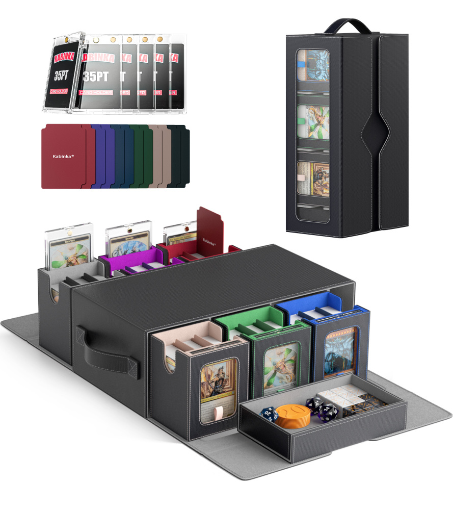 Kabinka MTG Commander Deck Box, 6-Deck Modular Card Case with Dice Tray - Holds 600+ Double-Sleeved Cards, 35PT Magnetic Holders & 100 PCS Card Sleeves for TCG/EDH (Multicolor)