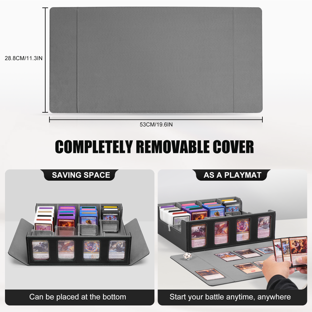 Kabinka Trading Card Storage Box with Commander Display, 4-Row Deck Case with Removable Lid; 2400+ Card Deck Box for MTG TCG Sports Card, 4 Toploaders, 4 Stoppers, 24 Dividers,1 Dice Bag (Black Blue)