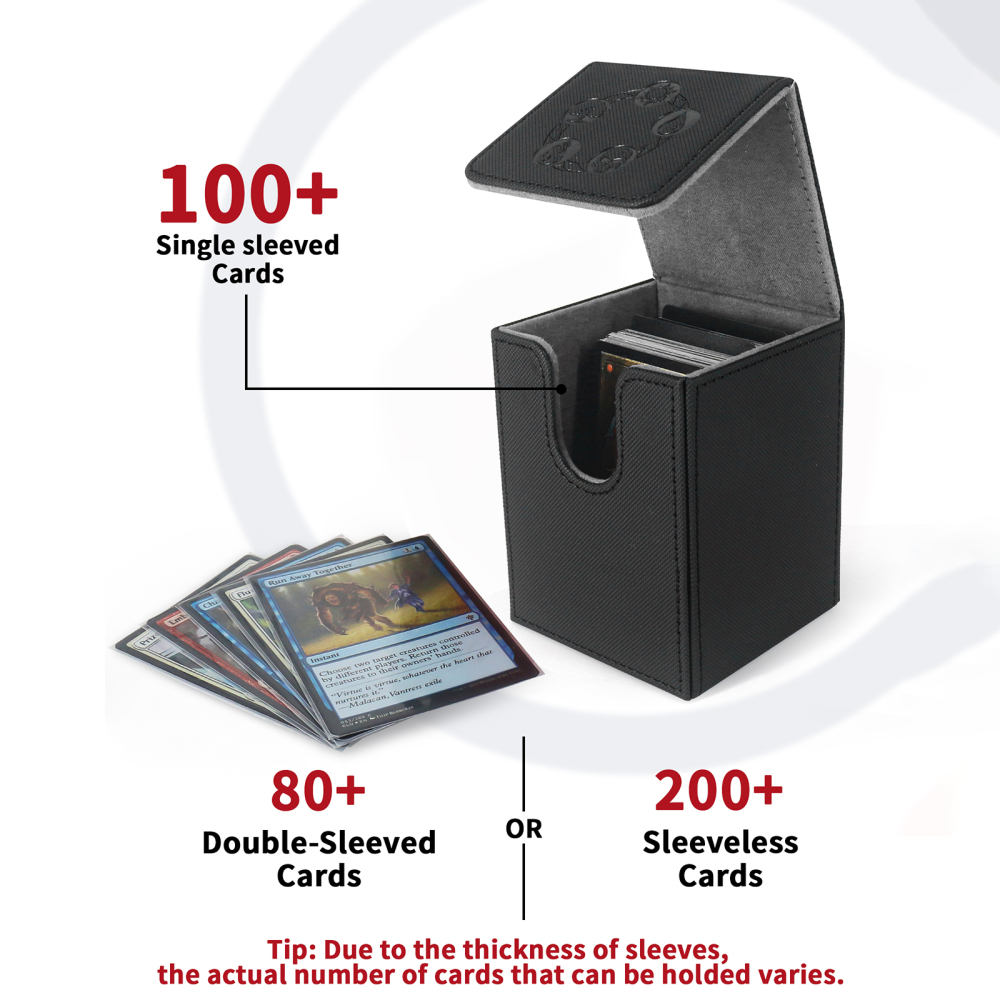 Kabinka Card Deck Box for MTG Yugioh TCG, Card Storage Box with Dividers Holds 100+ Sleeved Cards, Premium Card Deck Case Compatible with CCG Trading Cards (Black Grey)