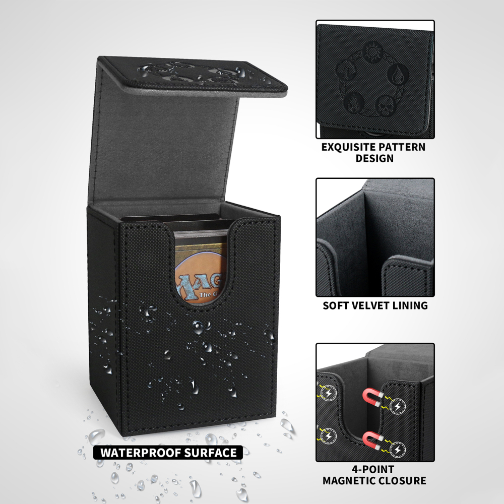 Kabinka Card Deck Box for MTG Yugioh TCG, Card Storage Box with Dividers Holds 100+ Sleeved Cards, Premium Card Deck Case Compatible with CCG Trading Cards (Black Grey)