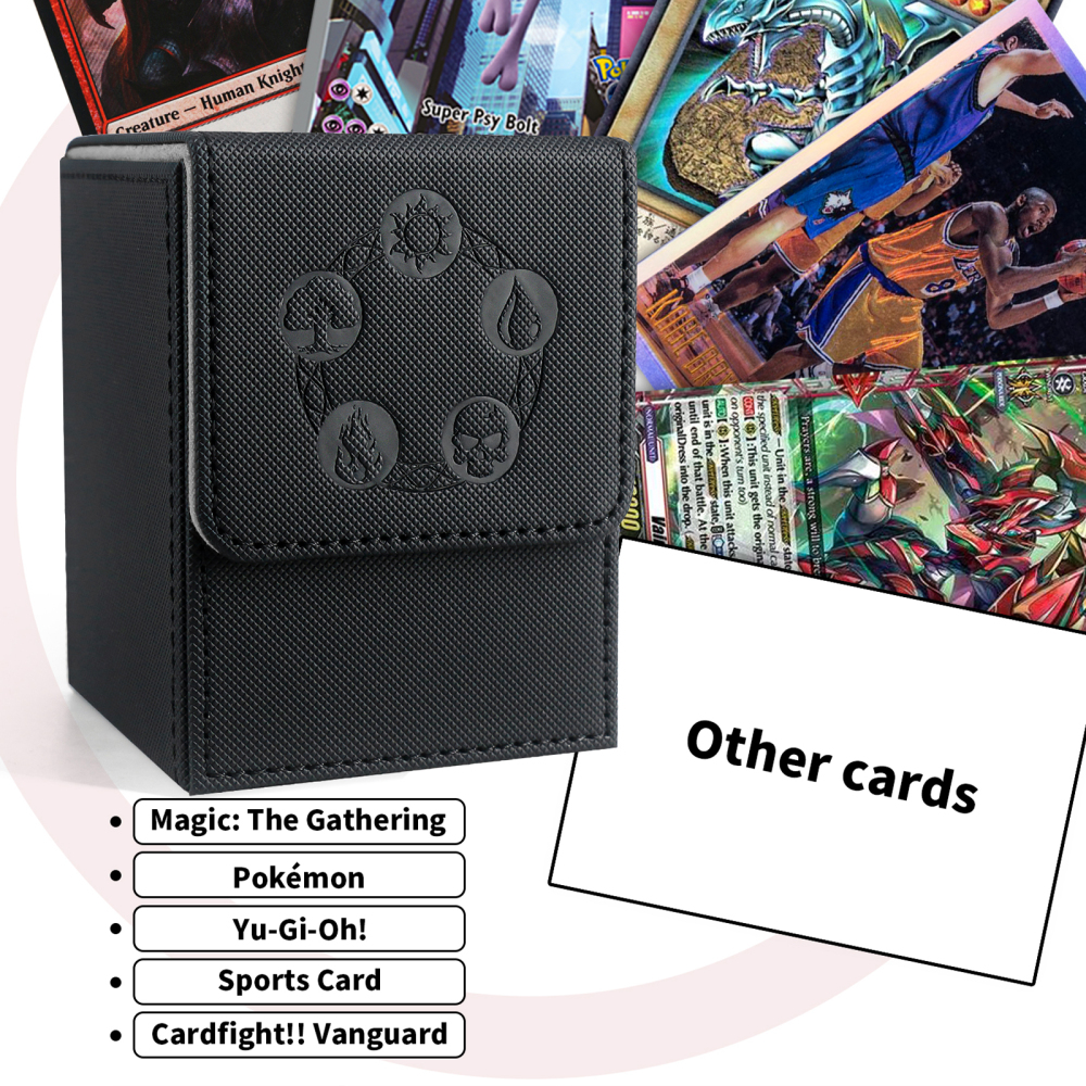 Kabinka Card Deck Box for MTG Yugioh TCG, Card Storage Box with Dividers Holds 100+ Sleeved Cards, Premium Card Deck Case Compatible with CCG Trading Cards (Black Grey)