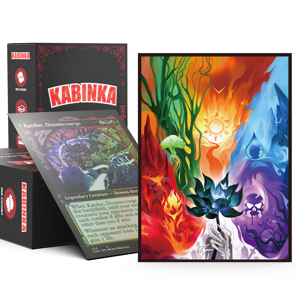KABINKA MTG Card Sleeves - 100 Standard Size Pack Clear Front & Matte Finish Back with Five Elements, Premium Sleeves for Magic The Gathering TCG