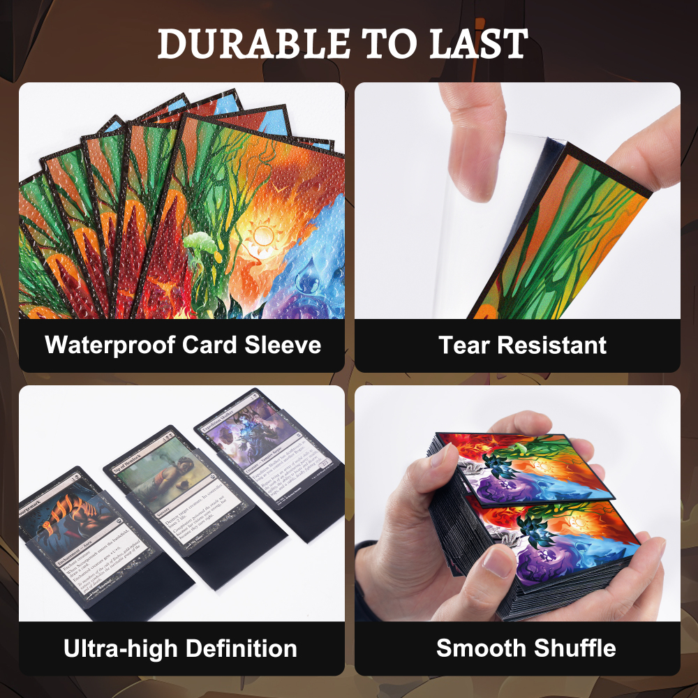 KABINKA MTG Card Sleeves - 100 Standard Size Pack Clear Front & Matte Finish Back with Five Elements, Premium Sleeves for Magic The Gathering TCG