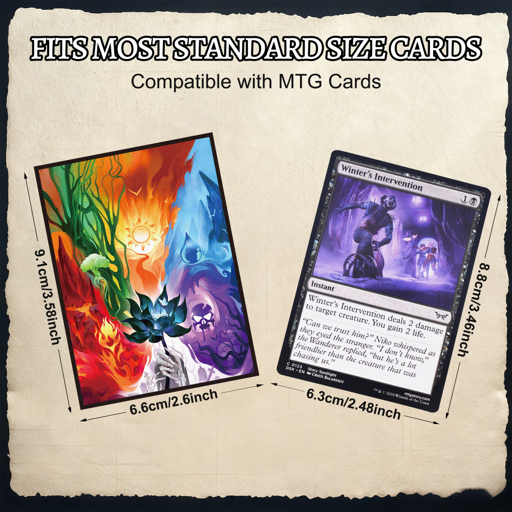 KABINKA MTG Card Sleeves - 100 Standard Size Pack Clear Front & Matte Finish Back with Five Elements, Premium Sleeves for Magic The Gathering TCG