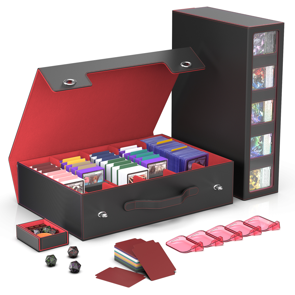 Kabinka Trading Card Storage Box with Handle & Mechanical Latch,5-Row 3900+ Commander MTG Card Case with Sealed Display Window,Top loaders Organizer Deck Box for MTG/TCG/PTCG/Sports Cards (Black)