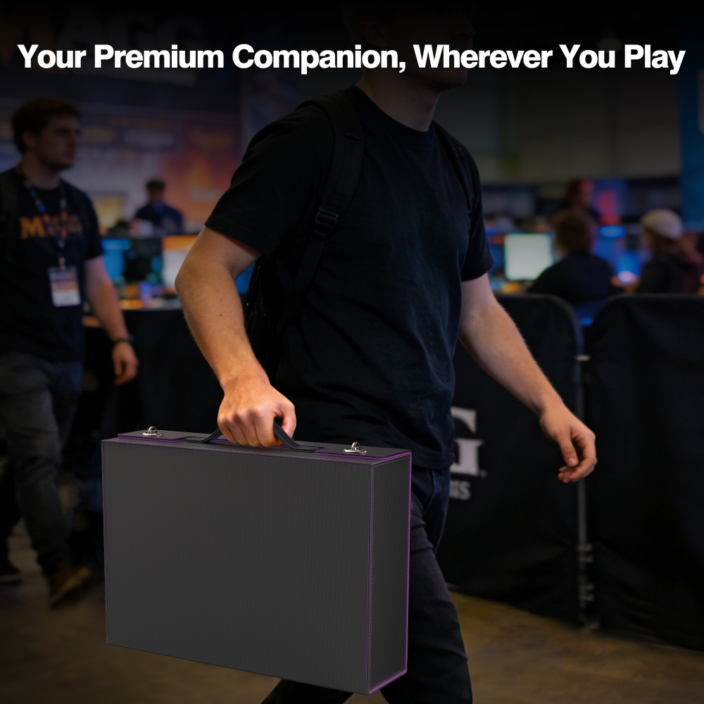 Kabinka Trading Card Storage Box with Handle & Mechanical Latch,5-Row 3900+ Commander MTG Card Case with Sealed Window,Top Loaders Organizer Deck Box for MTG/TCG/PTCG/Sports Cards (Black Purple)