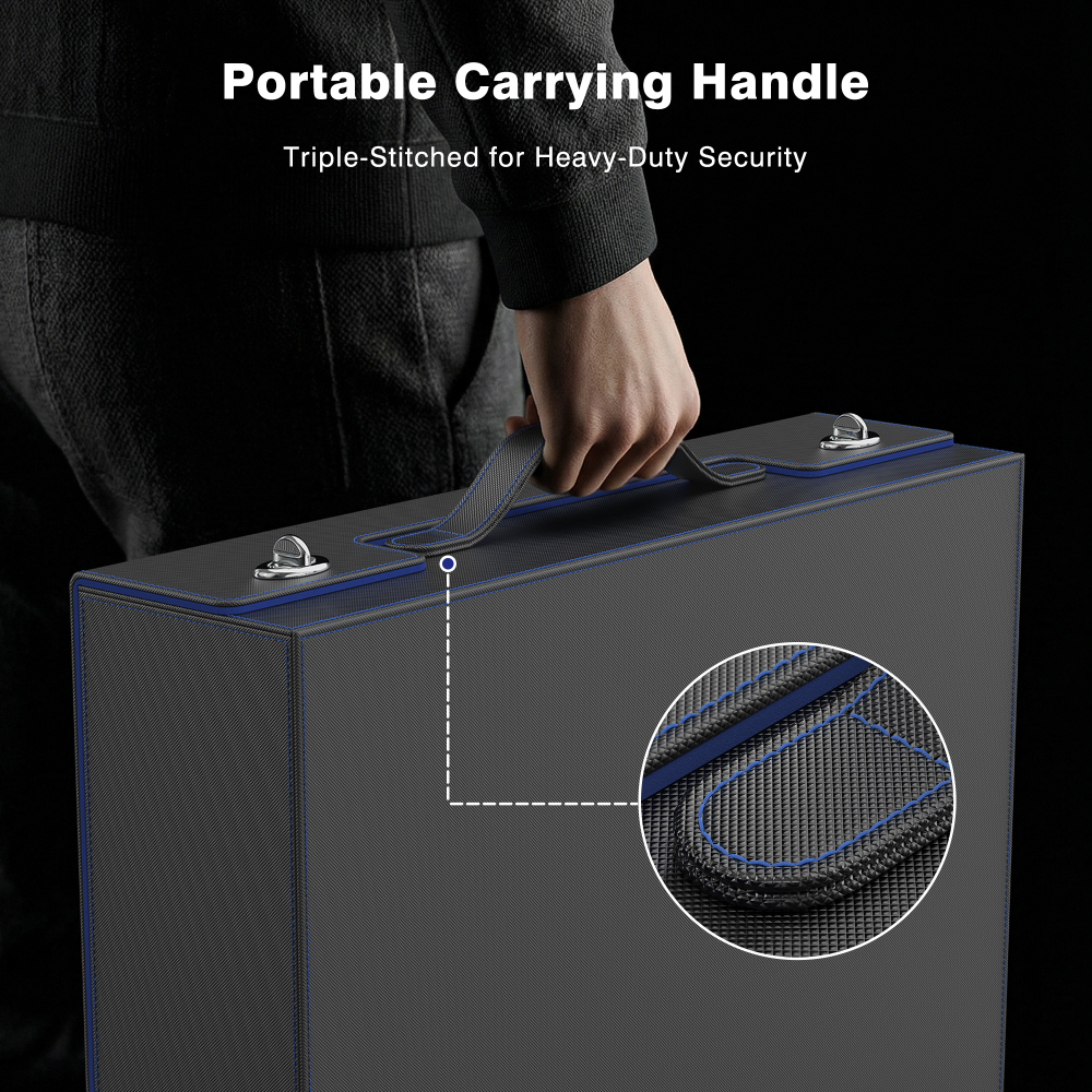 Kabinka Trading Card Storage Box with Handle & Mechanical Latch,5-Row 3900+ Commander MTG Card Case with Sealed Display Window,Top loaders Organizer Deck Box for MTG/TCG/PTCG/Sports Cards (Black Blue)