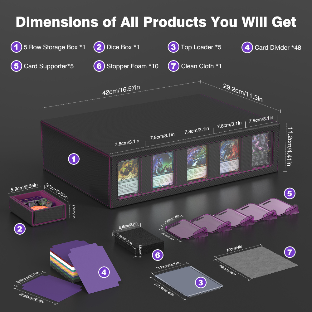 Kabinka Trading Card Storage Box with Handle & Mechanical Latch,5-Row 3900+ Commander MTG Card Case with Sealed Window,Top Loaders Organizer Deck Box for MTG/TCG/PTCG/Sports Cards (Black Purple)