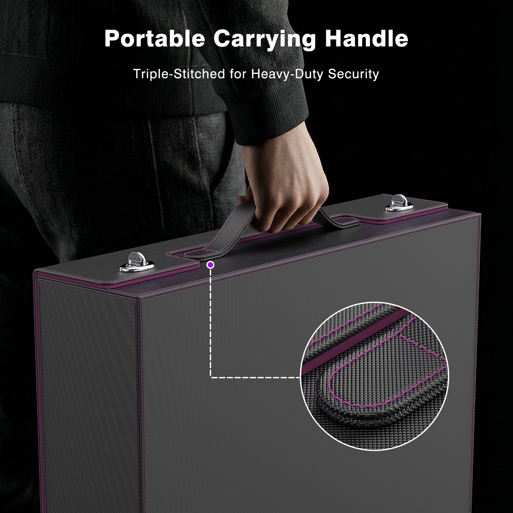 Kabinka Trading Card Storage Box with Handle & Mechanical Latch,5-Row 3900+ Commander MTG Card Case with Sealed Window,Top Loaders Organizer Deck Box for MTG/TCG/PTCG/Sports Cards (Black Purple)