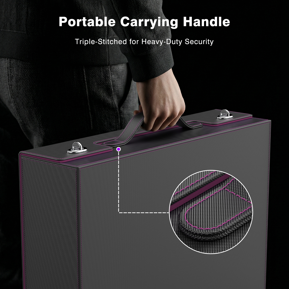 Kabinka Trading Card Storage Box with Handle & Mechanical Latch,5-Row 3900+ Commander MTG Card Case with Sealed Window,Top Loaders Organizer Deck Box for MTG/TCG/PTCG/Sports Cards (Black Purple)