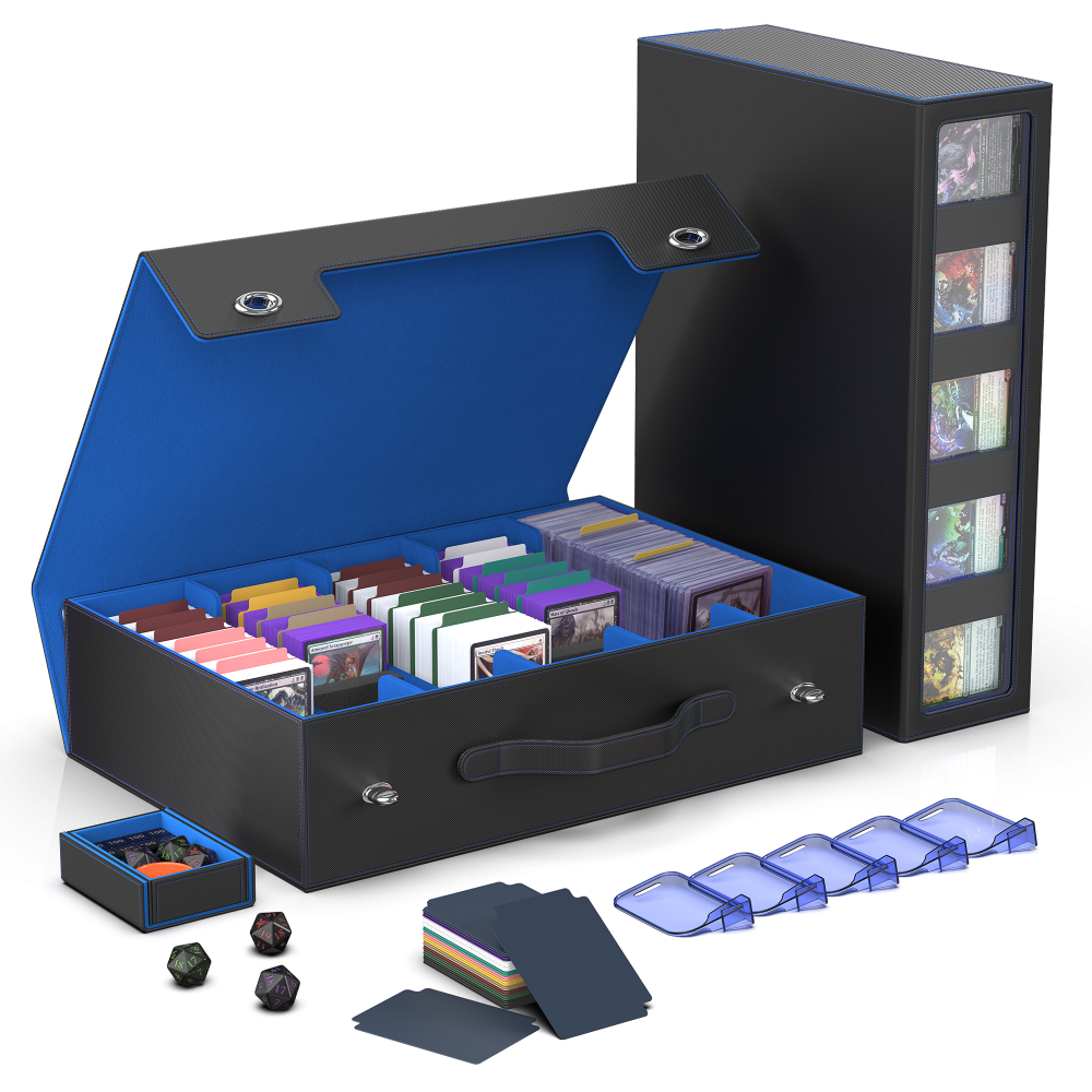 Kabinka Trading Card Storage Box with Handle & Mechanical Latch,5-Row 3900+ Commander MTG Card Case with Sealed Display Window,Top loaders Organizer Deck Box for MTG/TCG/PTCG/Sports Cards (Black)