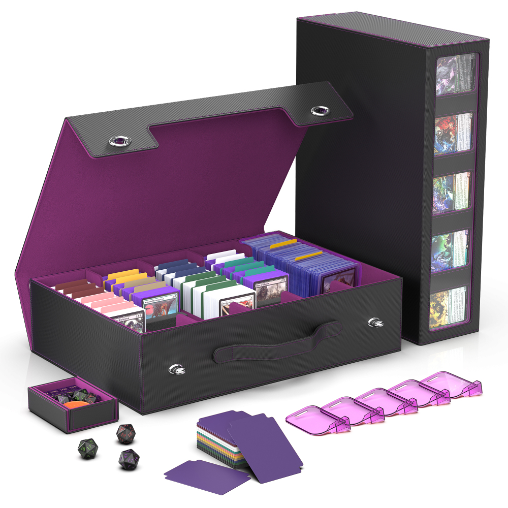 Kabinka Trading Card Storage Box with Handle & Mechanical Latch,5-Row 3900+ Commander MTG Card Case with Sealed Display Window,Top loaders Organizer Deck Box for MTG/TCG/PTCG/Sports Cards (Black)