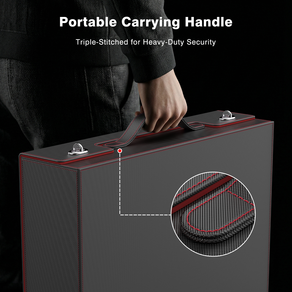 Kabinka Trading Card Storage Box with Handle & Mechanical Latch,5-Row 3900+ Commander MTG Card Case with Sealed Display Window,Top loaders Organizer Deck Box for MTG/TCG/PTCG/Sports Cards (Black Red)