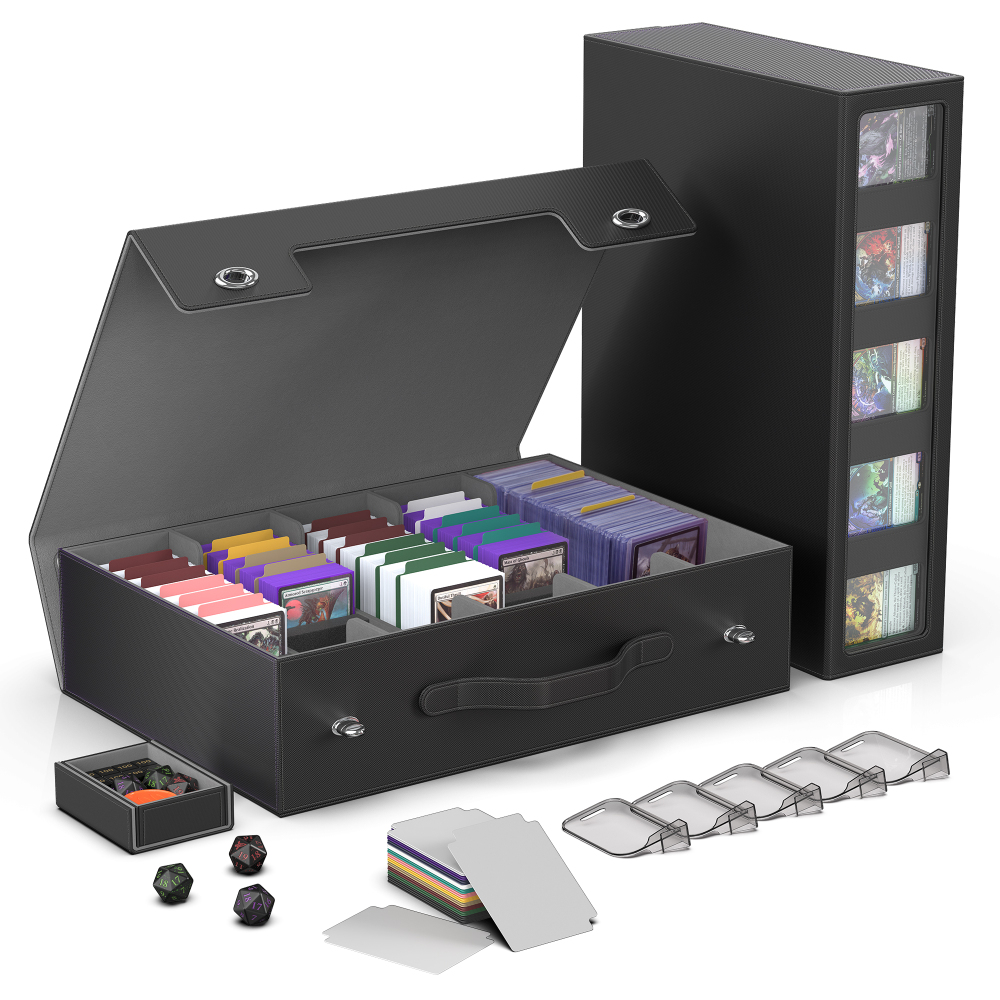 Kabinka Trading Card Storage Box with Handle & Mechanical Latch,5-Row 3900+ Commander MTG Card Case with Sealed Window,Top Loaders Organizer Deck Box for MTG/TCG/PTCG/Sports Cards (Black Purple)